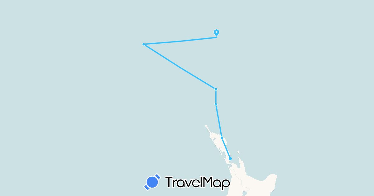 TravelMap itinerary: driving, boat in New Caledonia, Norfolk Island, New Zealand (Oceania)